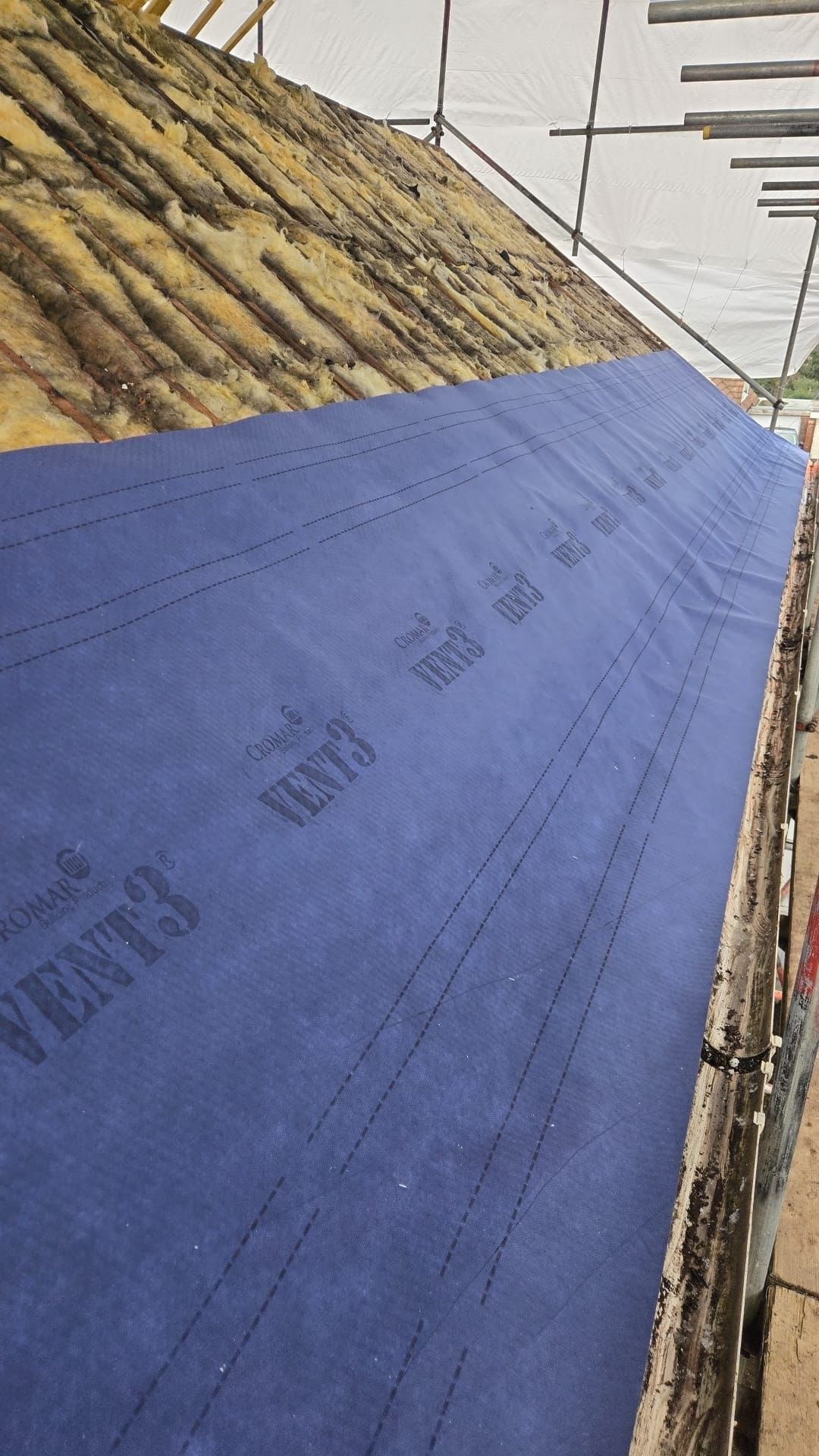 New roofing membrane installation over rafters full roof rebuild Kent